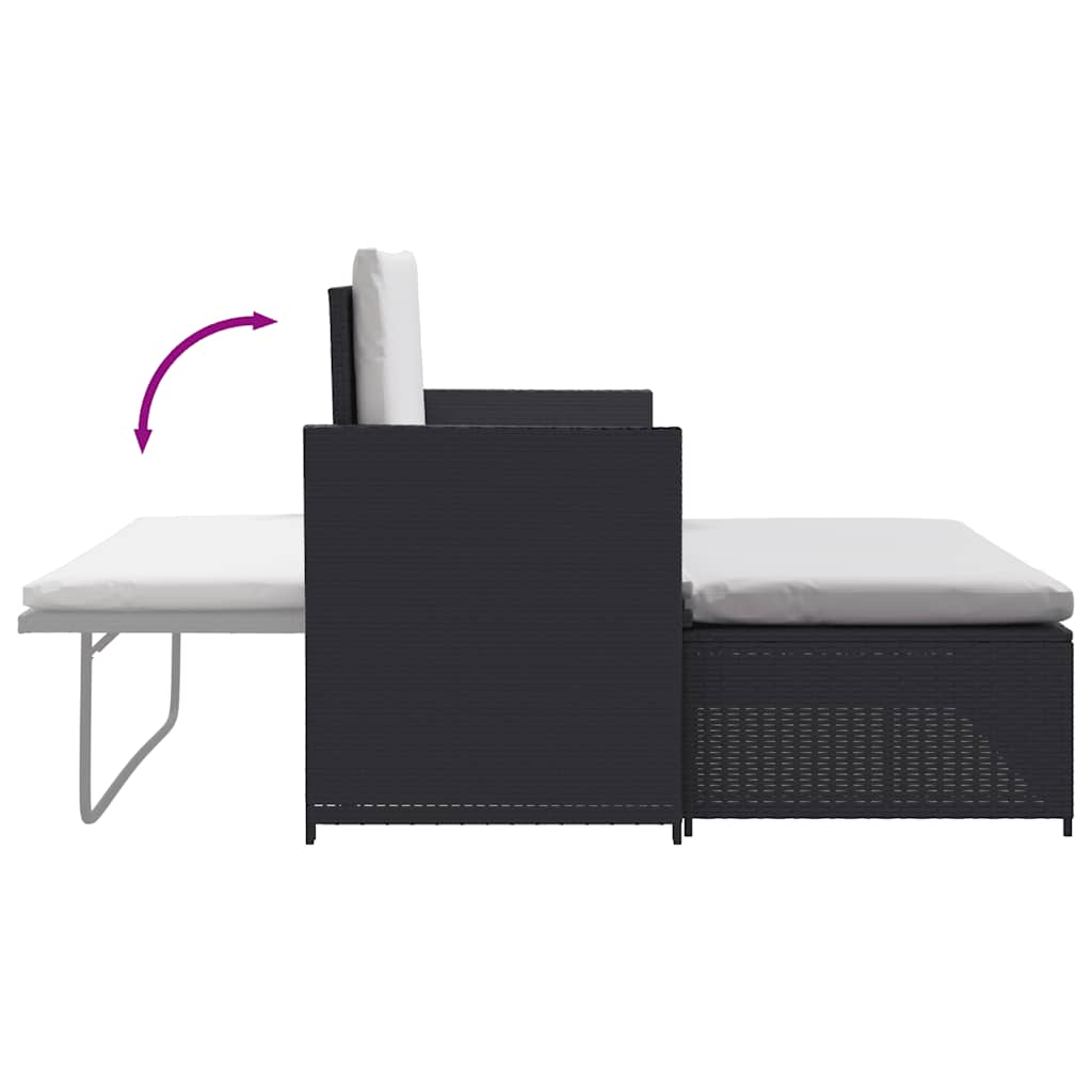 Set muebles de jardín 2 piezas y cojines ratán sintético negro