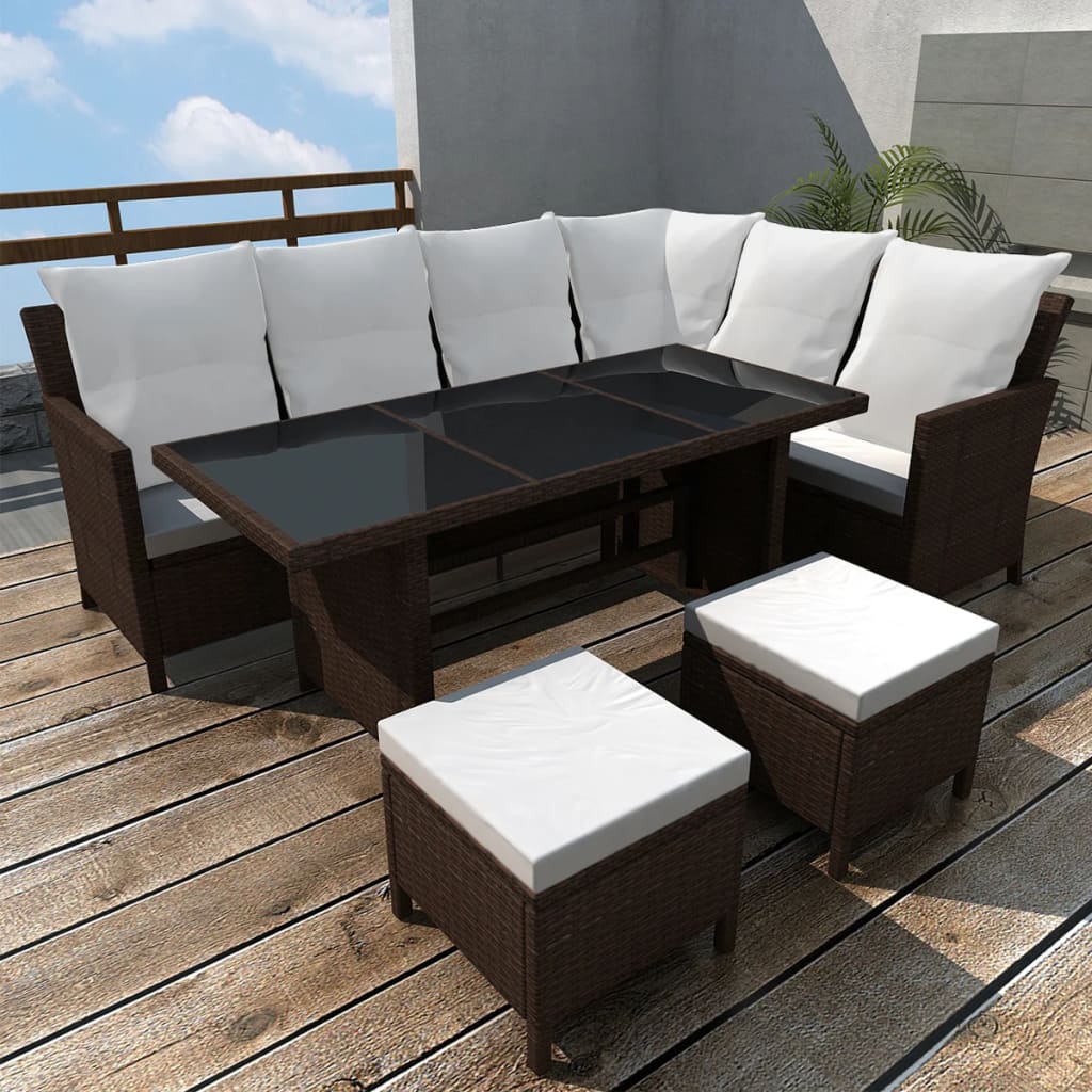Set de muebles de jardín 4 pzas y cojines ratán sintético gris