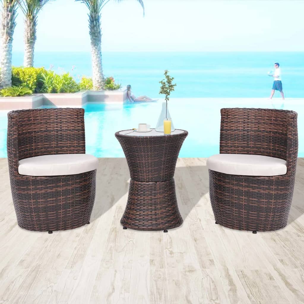 Juego muebles bistró jardín 3 pzas cojines ratán sintético gris