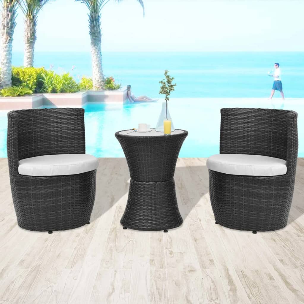 Juego muebles bistró jardín 3 pzas cojines ratán sintético gris