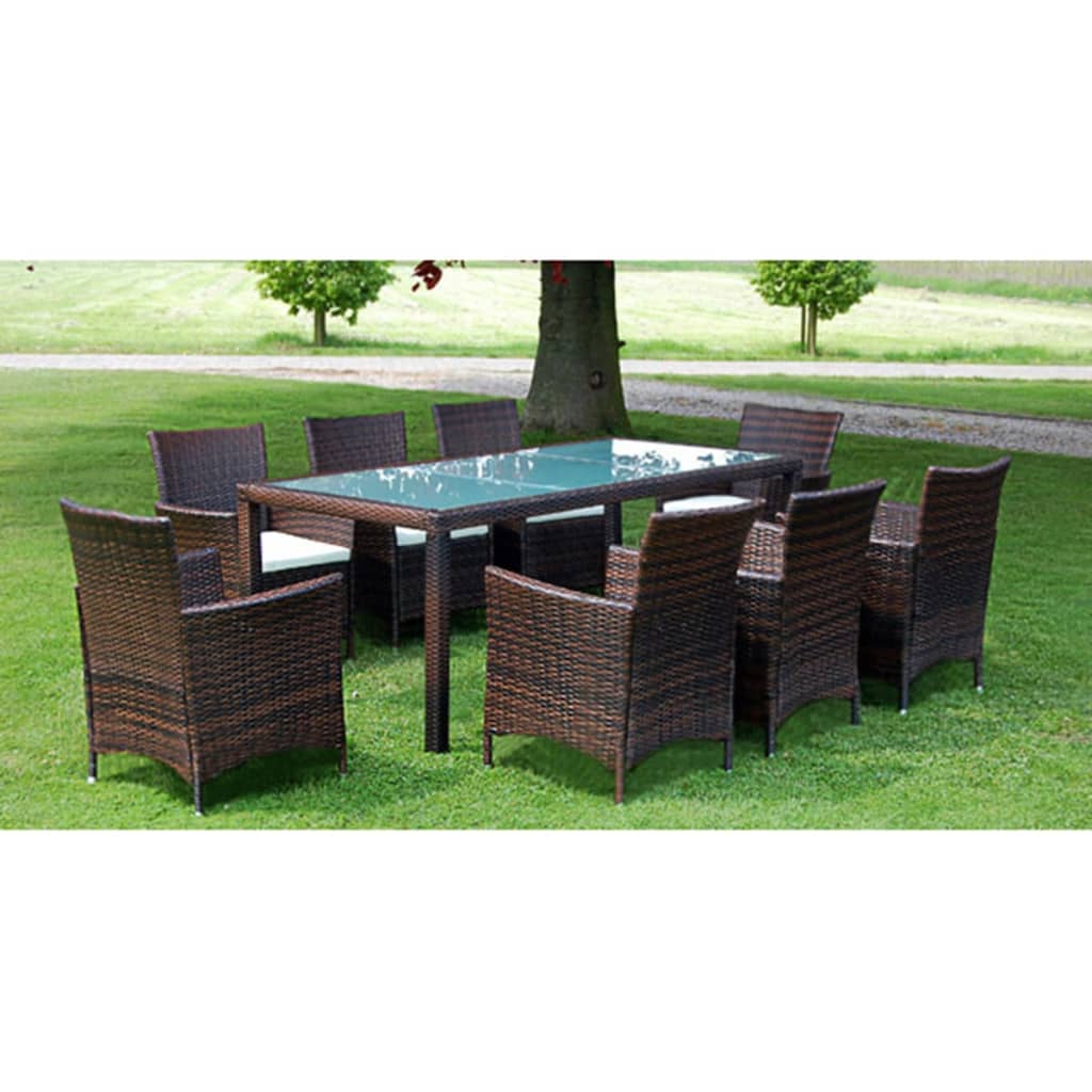 Set comedor de jardín 7 piezas y cojines ratán sintético marrón