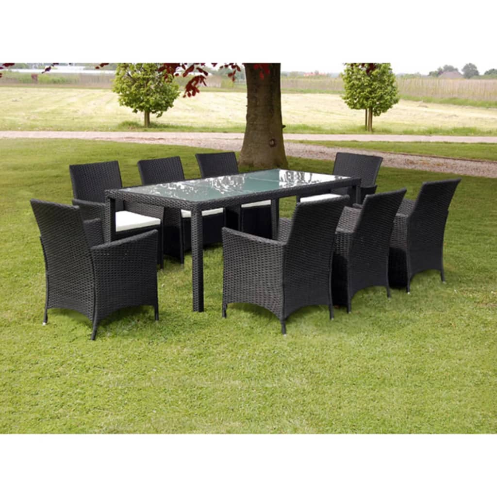 Set comedor de jardín 7 piezas y cojines ratán sintético marrón