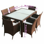 Set comedor de jardín 7 piezas y cojines ratán sintético marrón