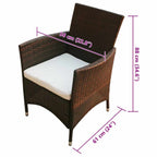 Set comedor de jardín 7 piezas y cojines ratán sintético marrón