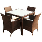 Set comedor de jardín 5 piezas y cojines ratán sintético marrón