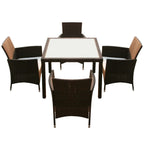 Set comedor de jardín 5 piezas y cojines ratán sintético marrón