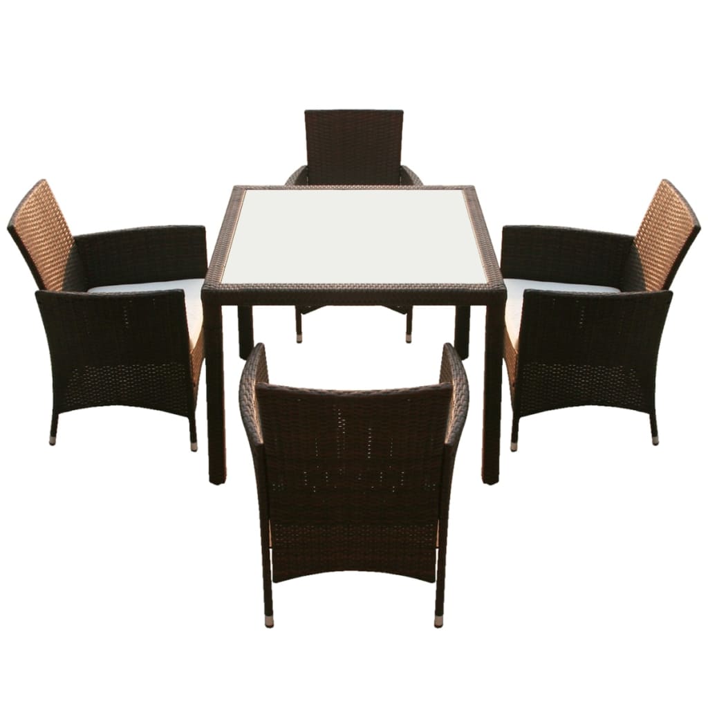 Set comedor de jardín 5 piezas y cojines ratán sintético marrón