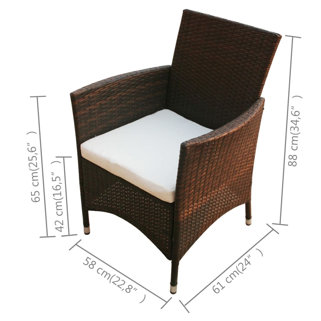 Set comedor de jardín 5 piezas y cojines ratán sintético marrón
