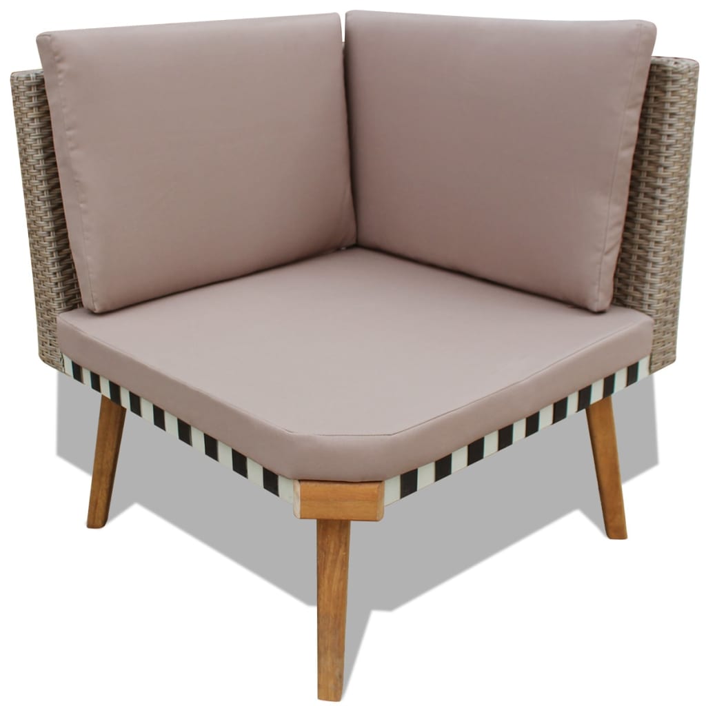 Set de muebles de jardín 4 piezas y cojines ratán PE gris