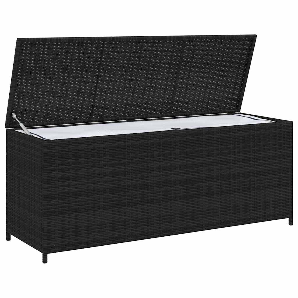 Caixa de arrumação de jardim em vime sintético preto 150x50x60 cm