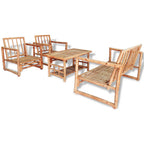 Set de muebles de jardín 4 piezas y cojines bambú