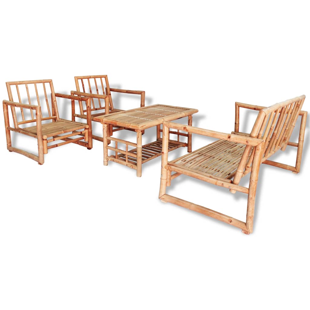 Set de muebles de jardín 4 piezas y cojines bambú