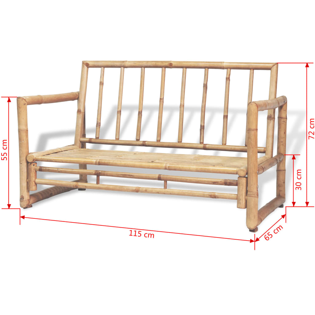 Set de muebles de jardín 4 piezas y cojines bambú