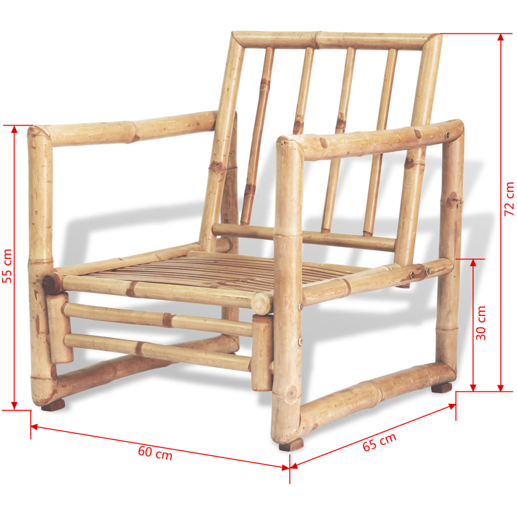 Set de muebles de jardín 4 piezas y cojines bambú