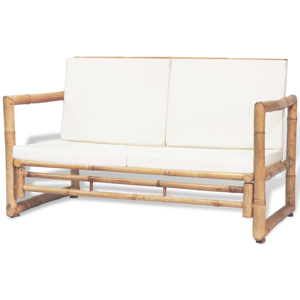 Set de muebles de jardín 4 piezas y cojines bambú