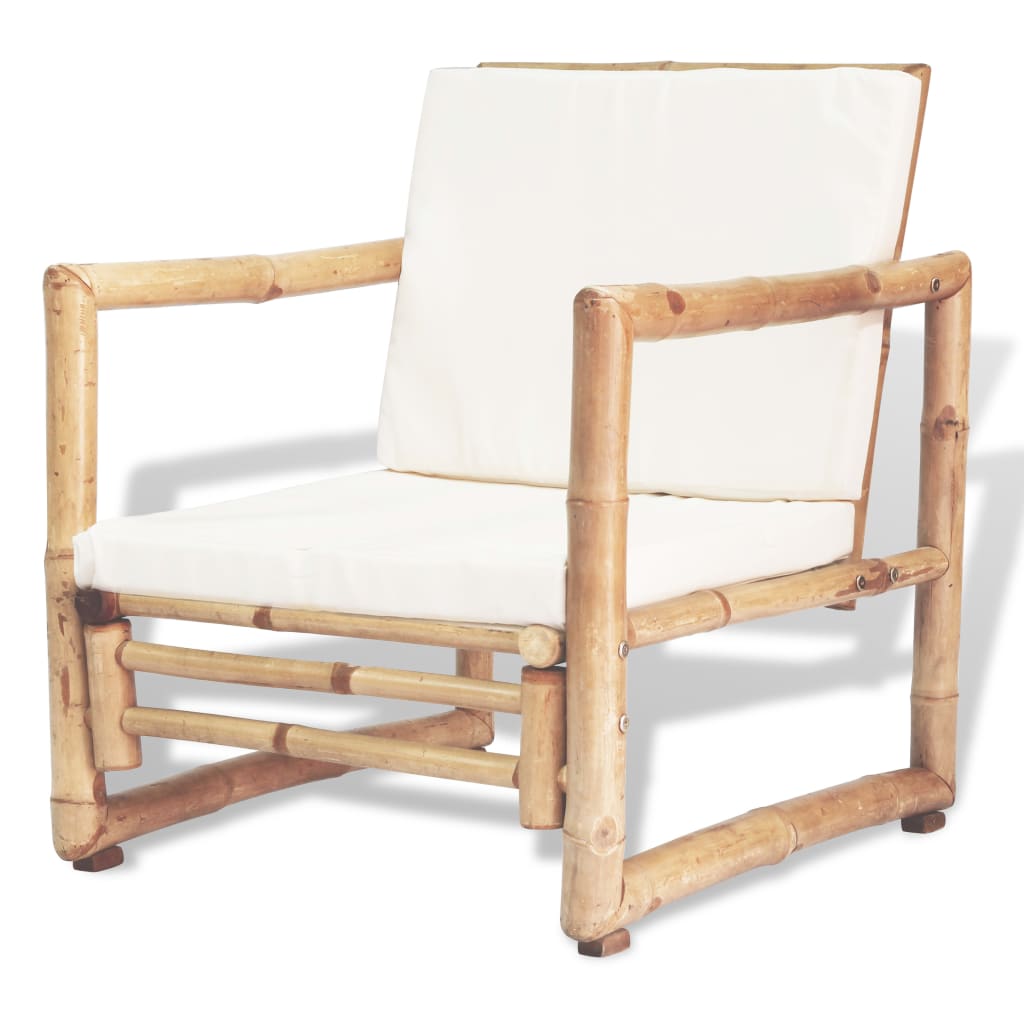 Set de muebles de jardín 4 piezas y cojines bambú