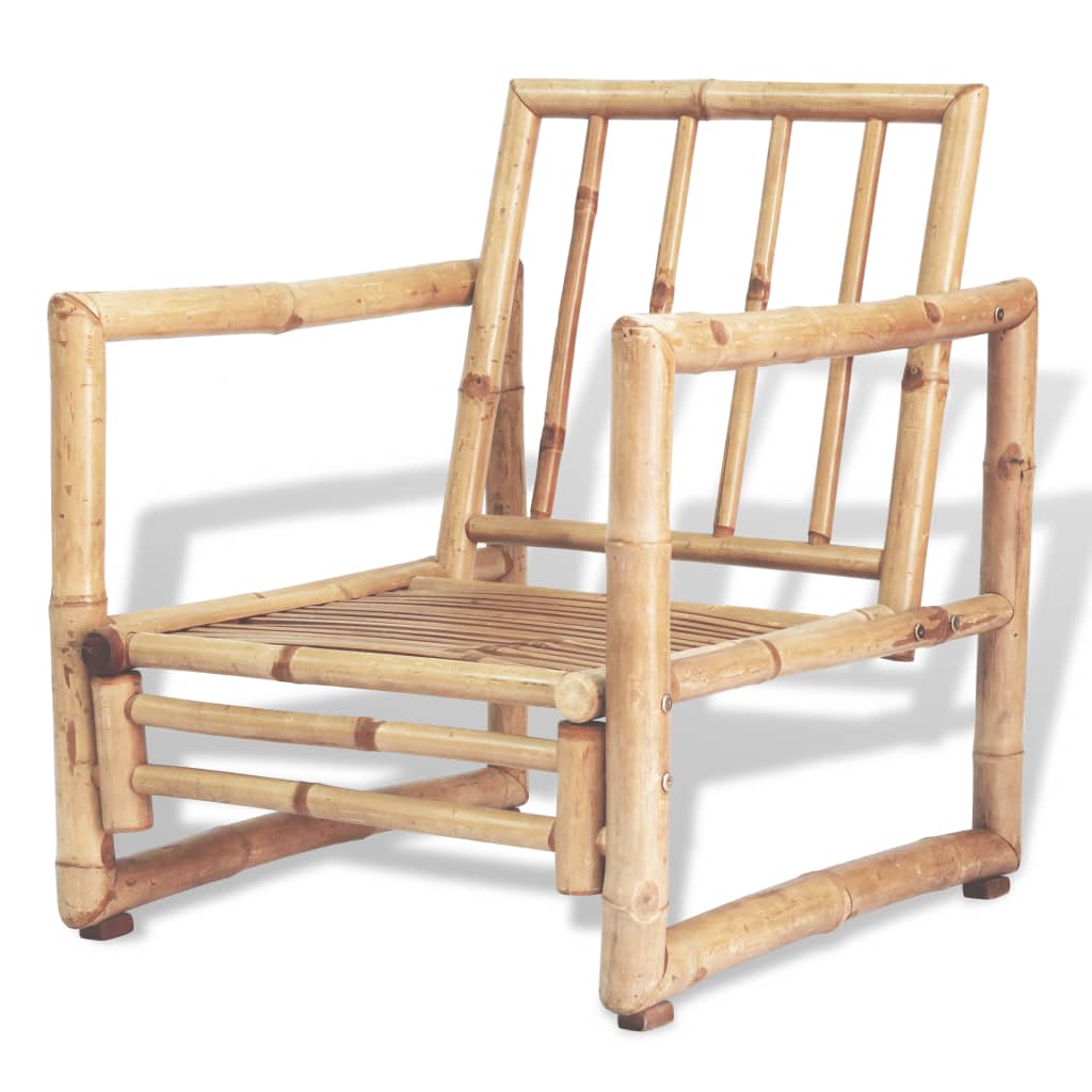 Set de muebles de jardín 4 piezas y cojines bambú