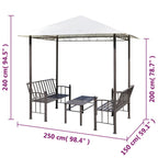 Pérgola de jardín con mesa y bancos 2,5x1,5x2,4 m