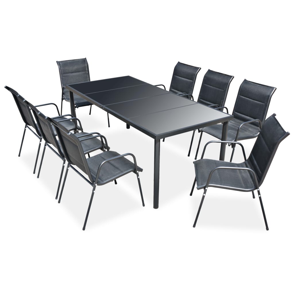 Juego de comedor de jardín 9 piezas de acero negro