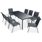 Juego de comedor de jardín 9 piezas de acero negro