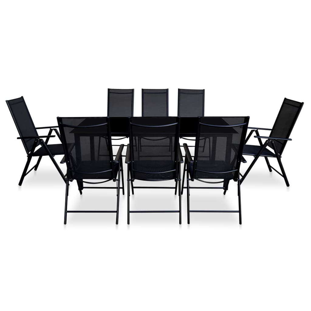 Conjunto de comedor de jardín plegable 9 piezas aluminio negro