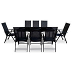 Conjunto de comedor de jardín plegable 9 piezas aluminio negro