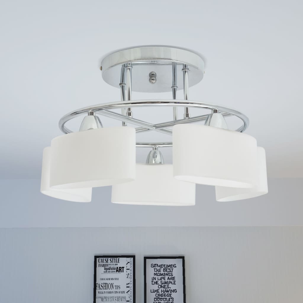 Lámpara de techo pantalla cristal elipse 5 bombillas E14 200 W
