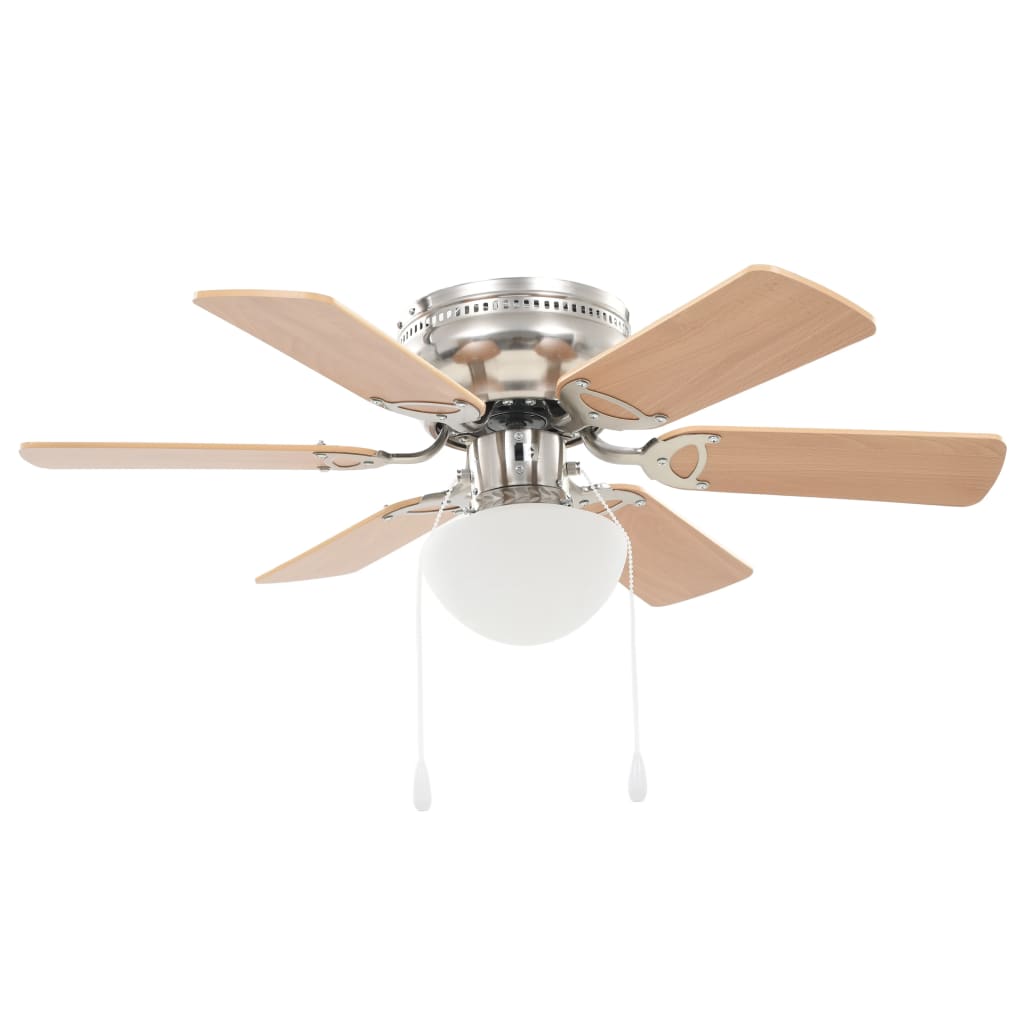 Ventilador de teto adornado com candeeiro 82 cm castanho claro