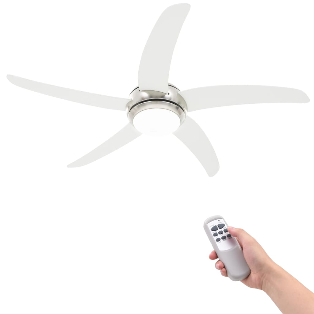 Ventoinha de teto ornamentada com luz 128 cm branco