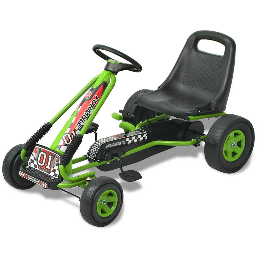 Blue pedal go-kart with adjustable seat