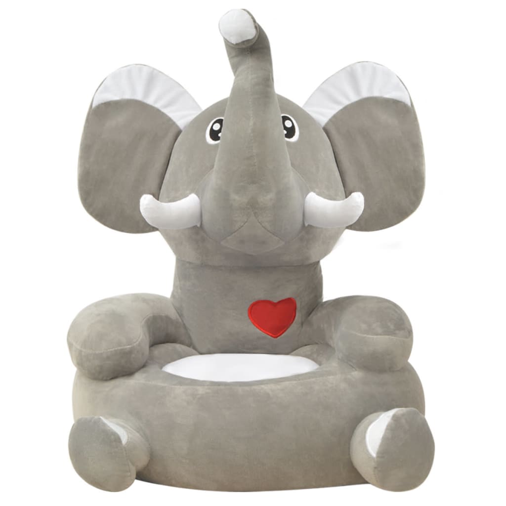 Silla de peluche para niños elefante gris