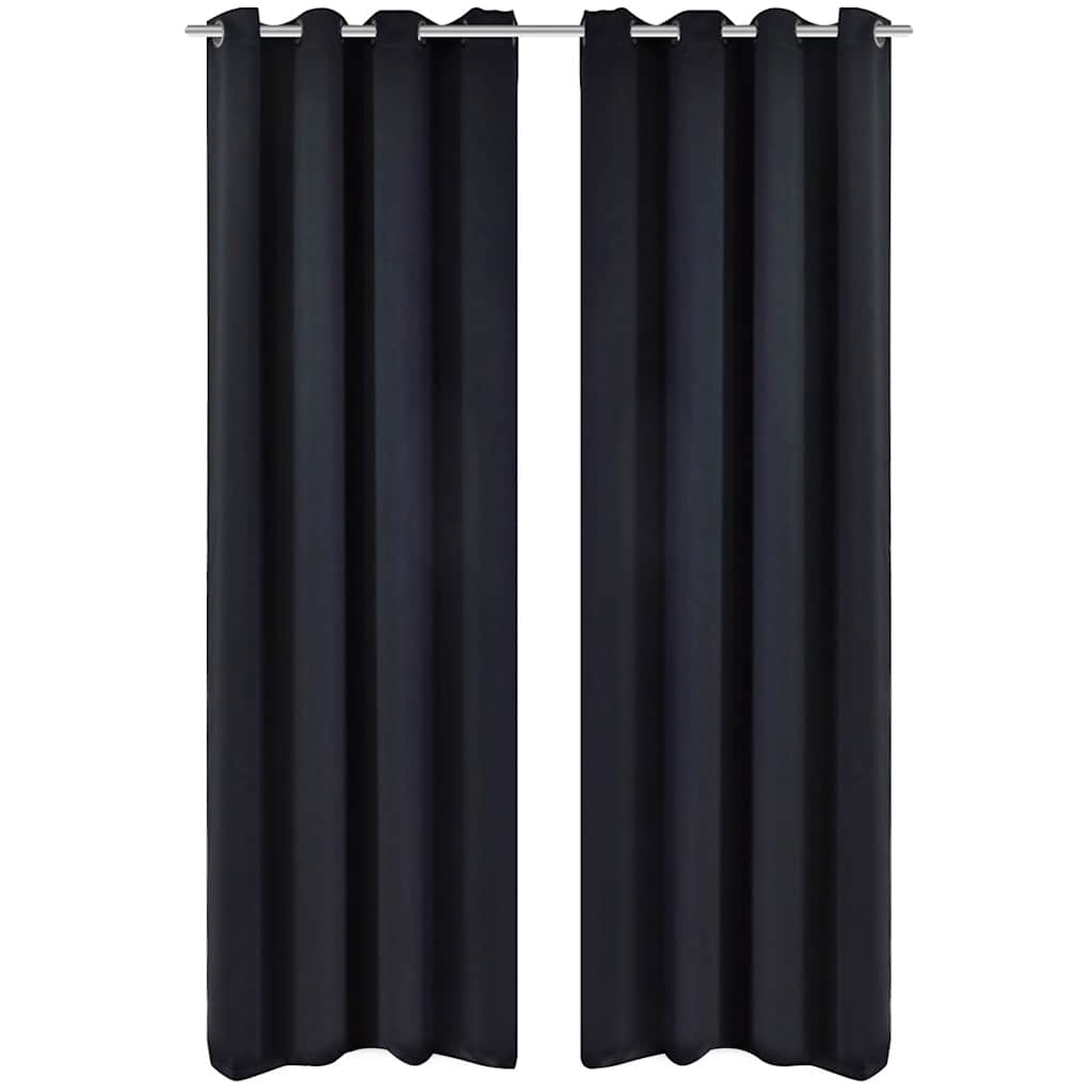 2 cortinas grises oscuras con anillas metálicas, blackout 135 x 245 cm