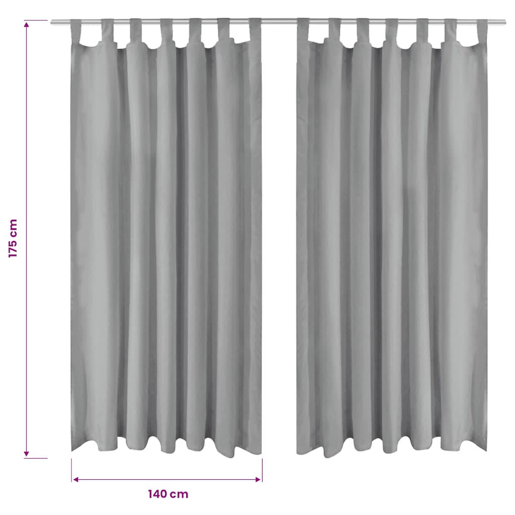 Cortinas de micro-raso con bucles 2 unidades 140x175cm gris
