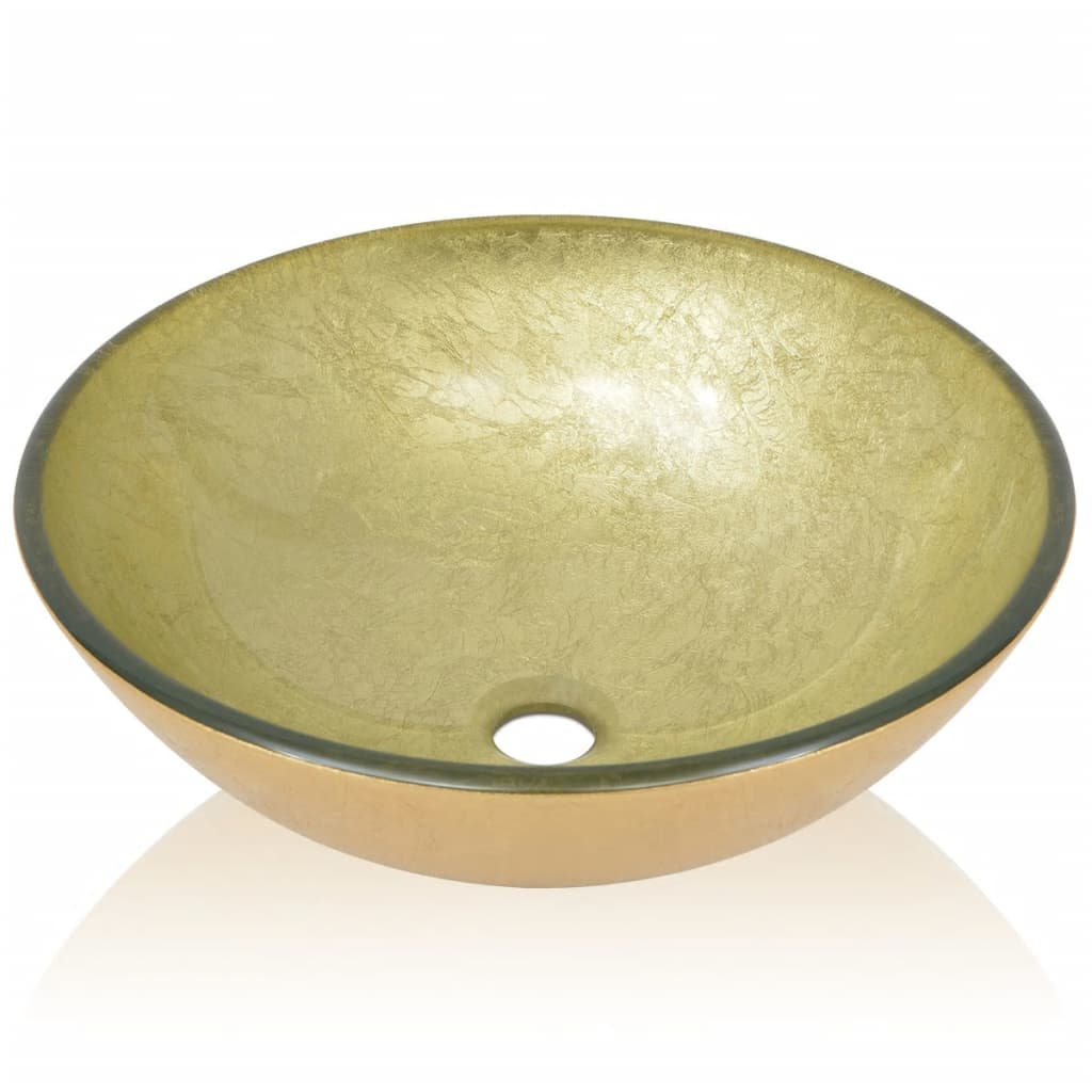 Lavabo de vidrio templado 42 cm dorado