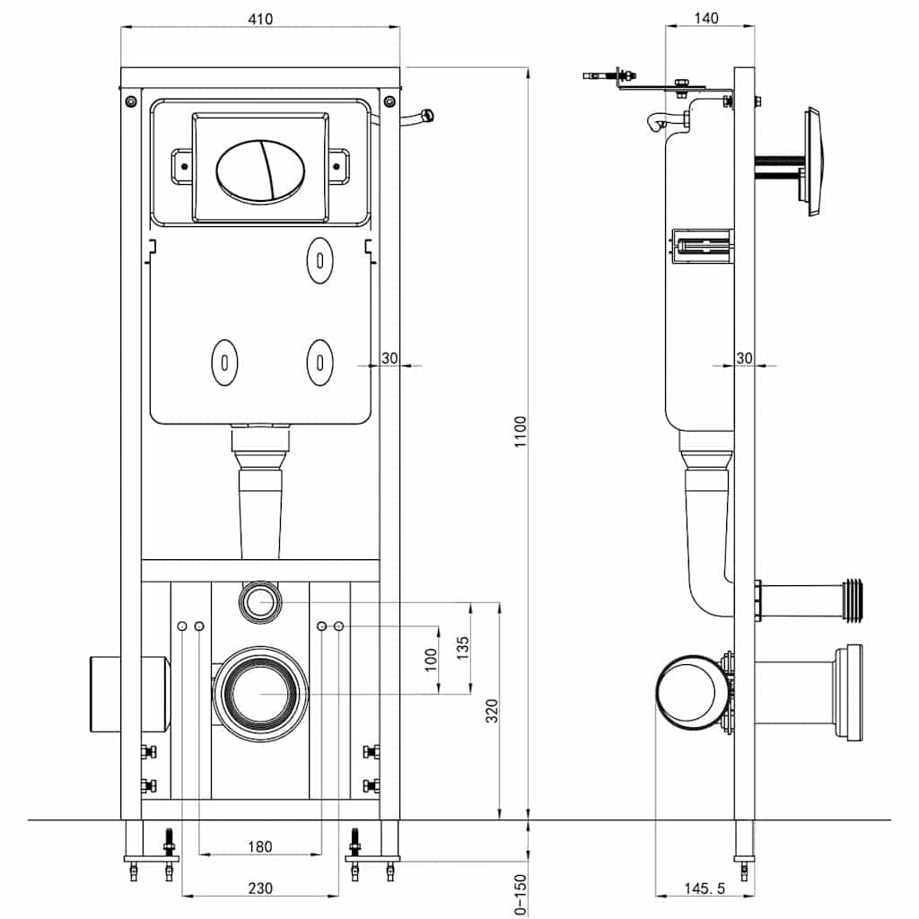 High concealed cistern 11 L 41x14x (110-125) cm