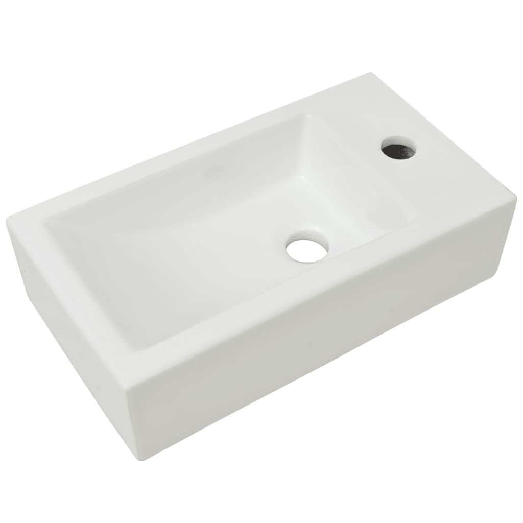 Lavabo con agujero grifo rectangular cerámica 46x25,5x12 blanco