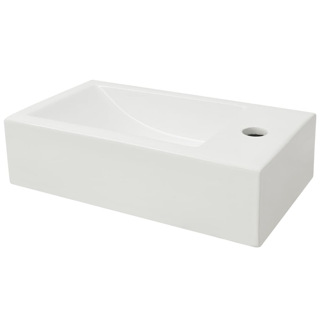 Lavabo con agujero grifo rectangular cerámica 46x25,5x12 blanco