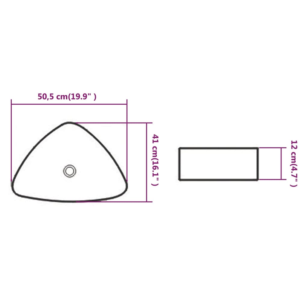 Lavabo triangular de cerámica blanco 50,5x41x12 cm