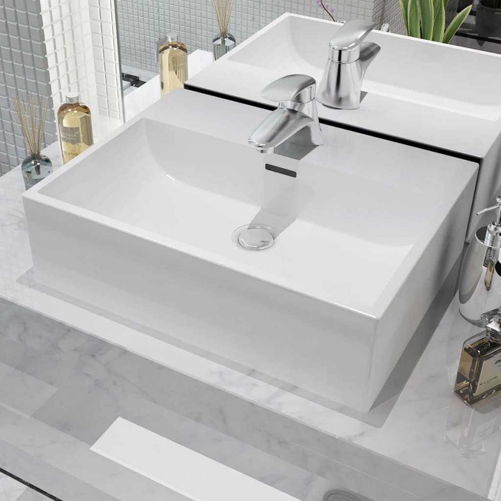 Lavabo con agujero grifo rectangular cerámica 46x25,5x12 negro
