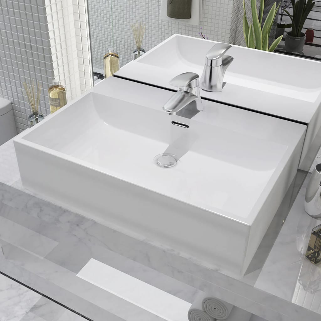 Lavabo con agujero grifo rectangular cerámica 46x25,5x12 negro