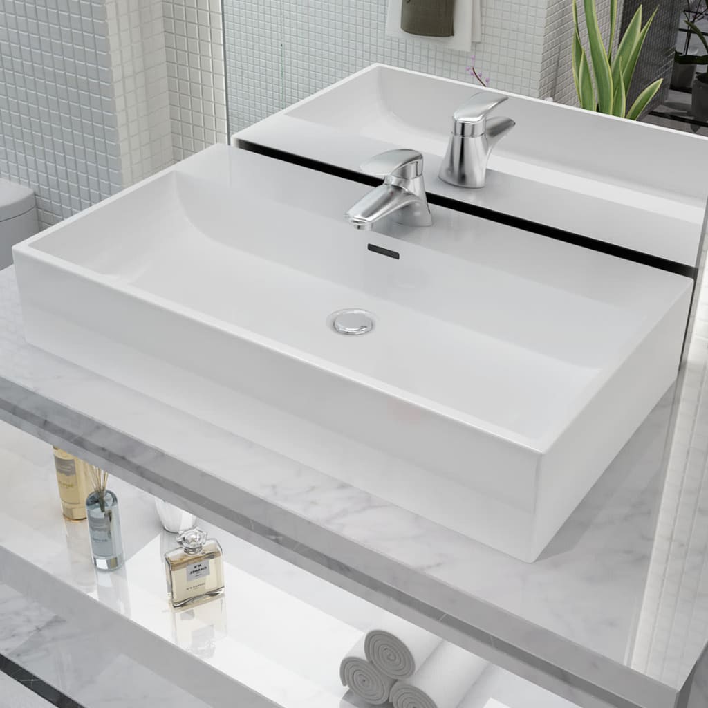 Lavabo con agujero grifo rectangular cerámica 46x25,5x12 negro