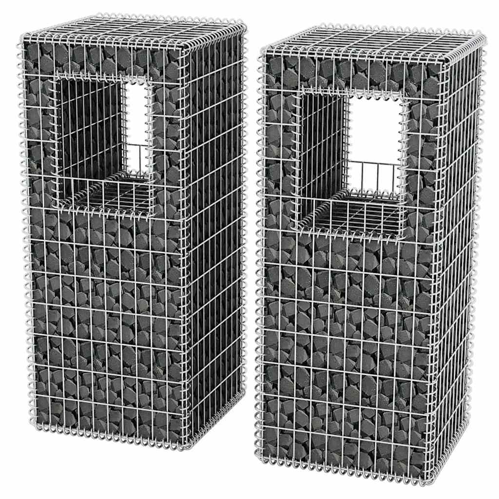 Cesta poste/jardinera de gaviones 2 unidades acero 50x50x120 cm