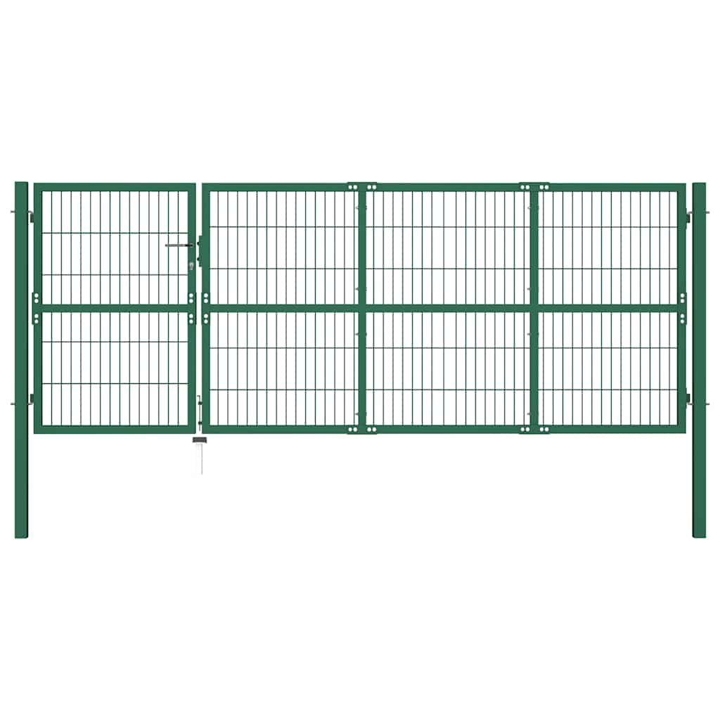 Puerta de jardín con postes 350 x 120 cm acero verde