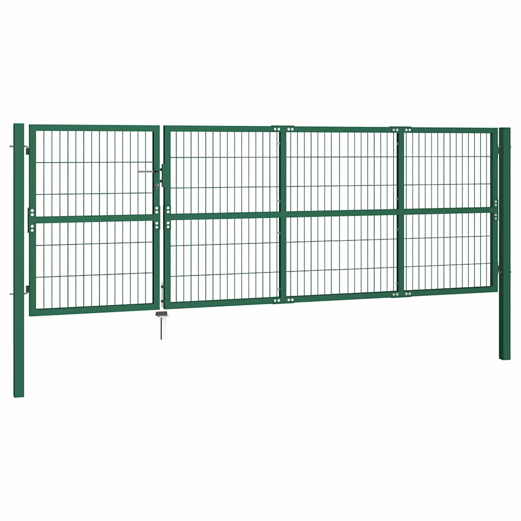 Puerta de jardín con postes 350 x 120 cm acero verde