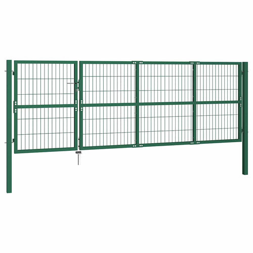 Puerta de jardín con postes 350 x 120 cm acero verde