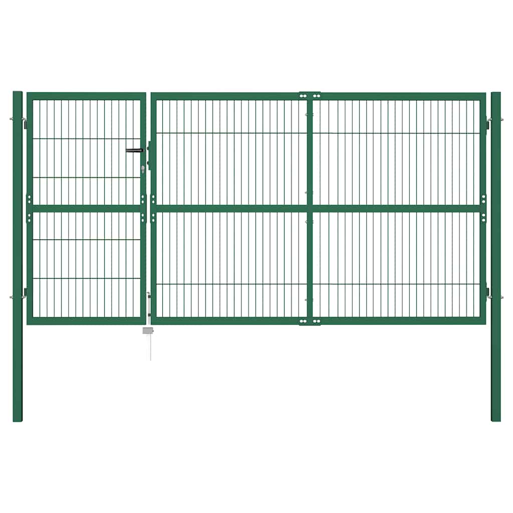 Garden gate with posts 350 x 120 cm steel green