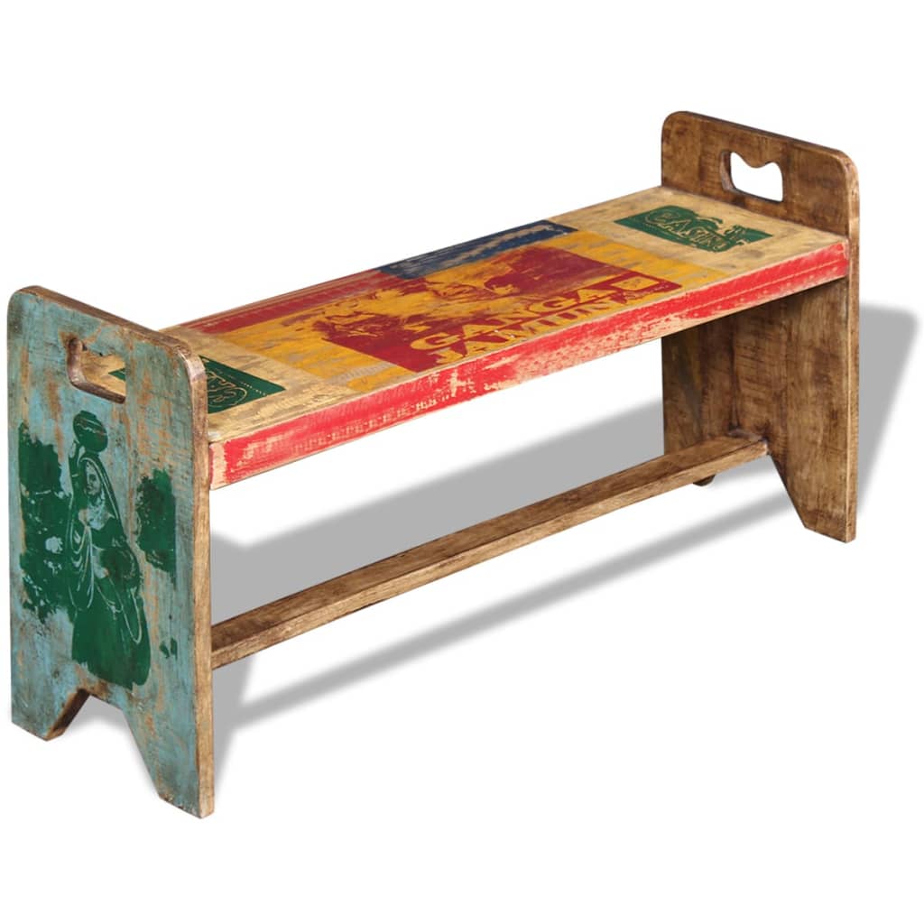 Banco de madera maciza reciclada 100x30x50 cm
