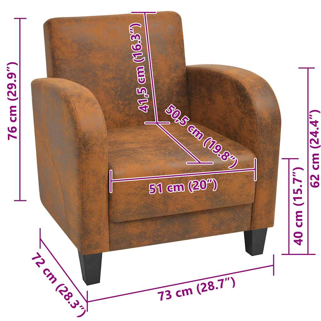 Sillón de piel de ante artificial marrón