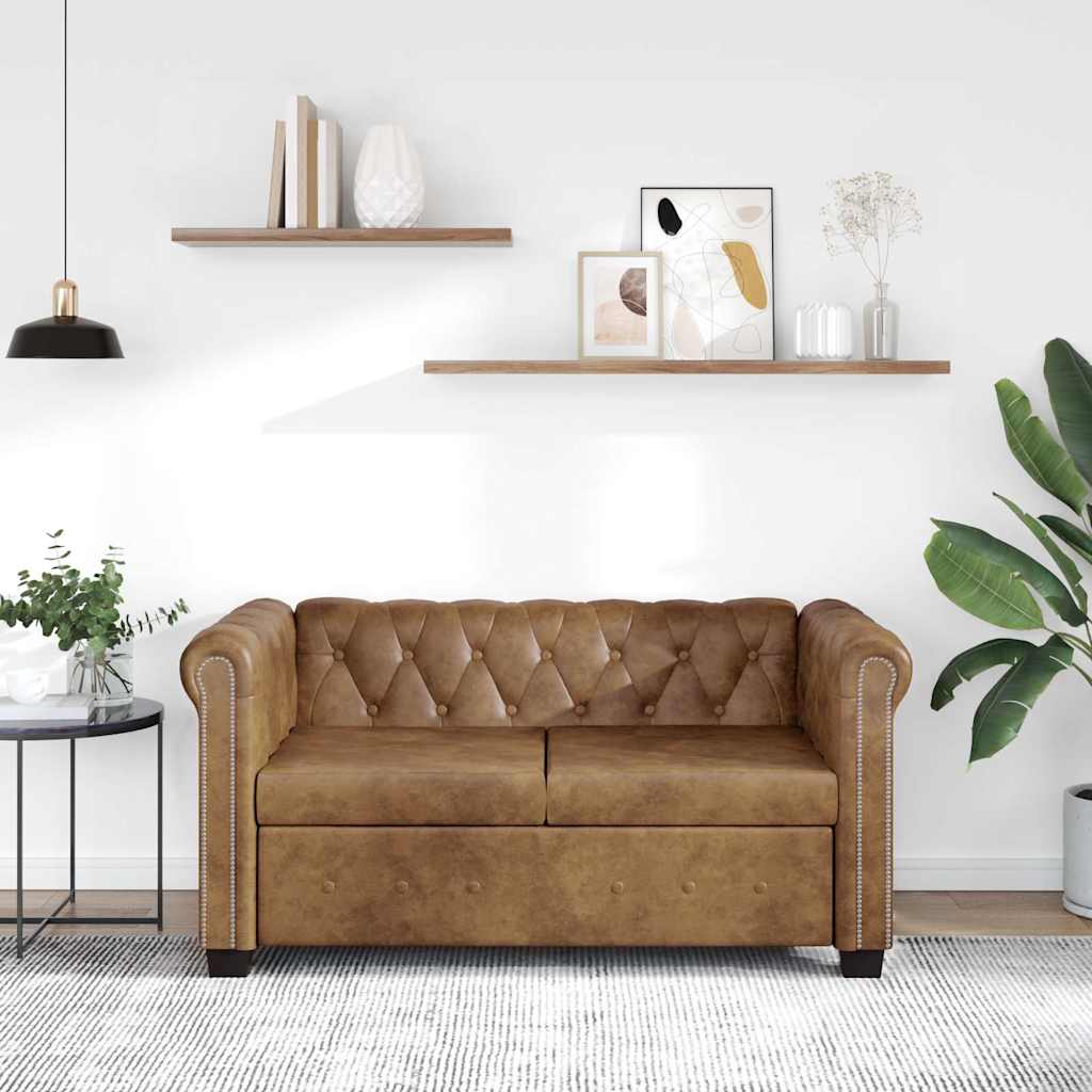 Sofá Chesterfield de 2 plazas cuero sintético marrón