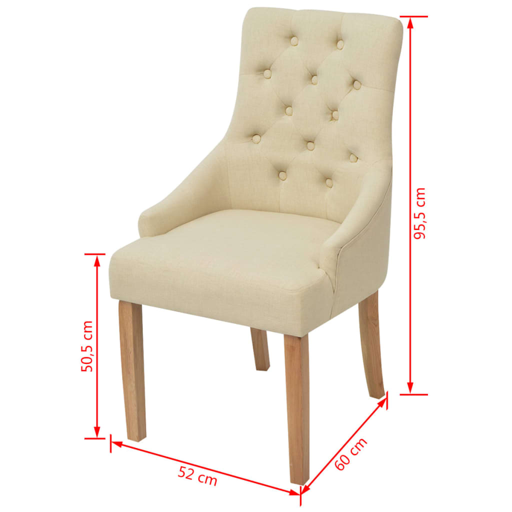 Sillas de comedor 2 unidades tela color crema